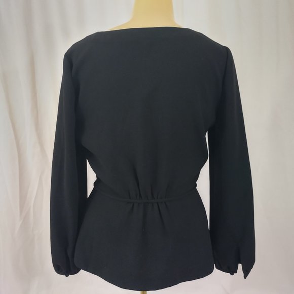 J. Crew Black Faux Wrap Long Sleeve Top 2 - Picture 3 of 7